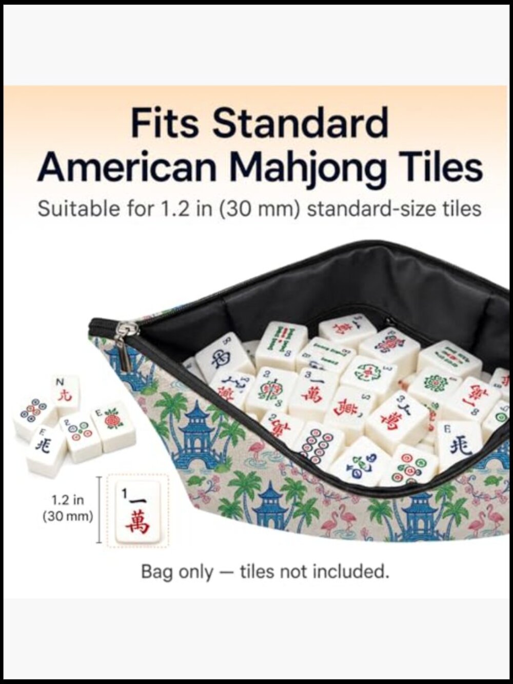 Coastal Mahjong Tile Travel Bag Preppy Beach Flamingo Zipper Pouch Case - Picture 7 of 7